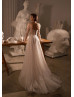 Long Sleeves Ivory Glitter Tulle Sparkly Wedding Dress